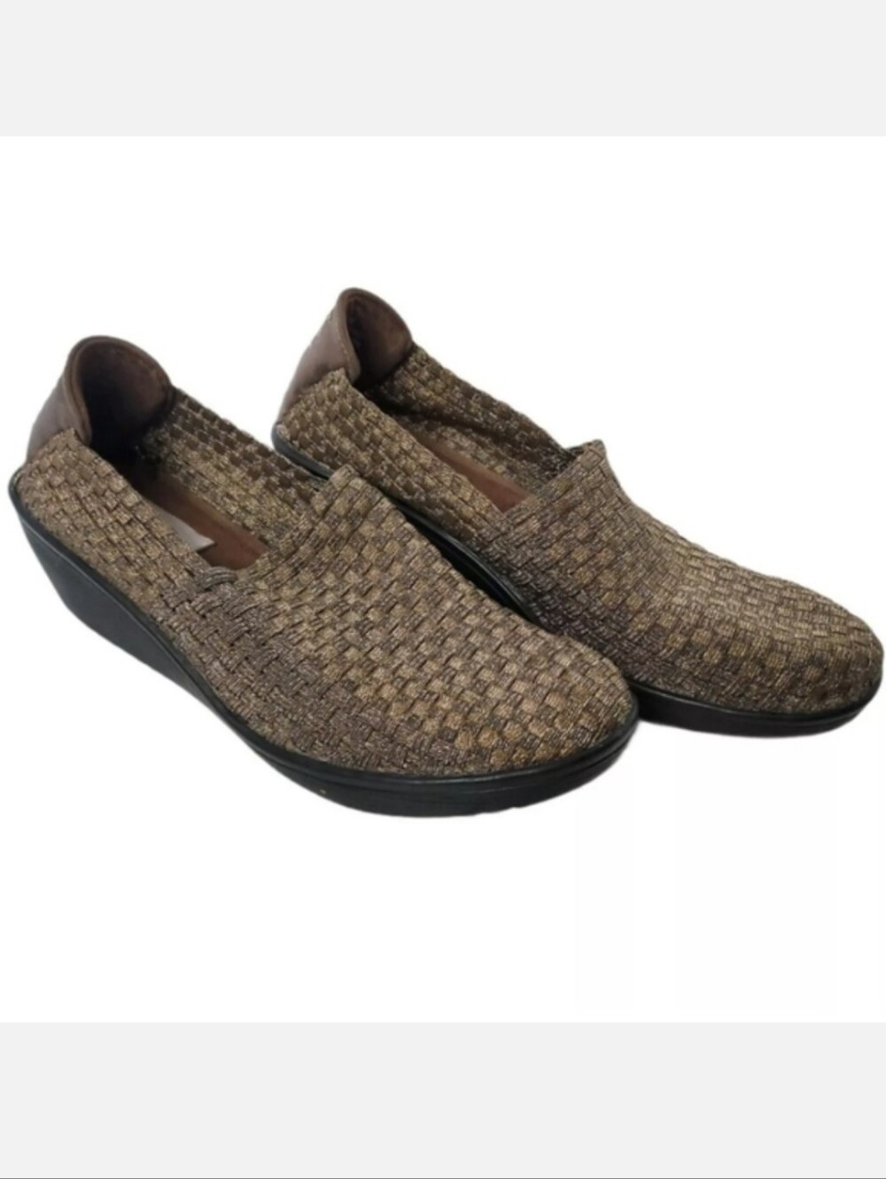 BareTraps Ulricka Bronze Woven Stretch Wedge Heel Slip-On Shoes